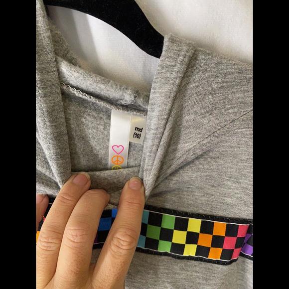 Girls Malibu Sugar Gray Crop Hoodie Long Sleeve W/ Rainbow Checks Size Medium 10 - Picture 2 of 3